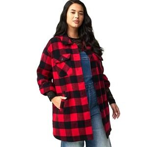 NEW Torrid Brushed Twill Buffalo Plaid Shacket Women's 3X Red Long Line Landman